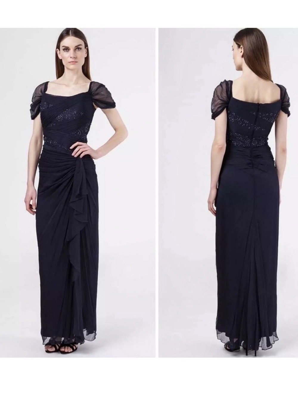 NWT Tadashi Shoji Mother of The Bride Silk Gown Navy Blue Cap Sleeve